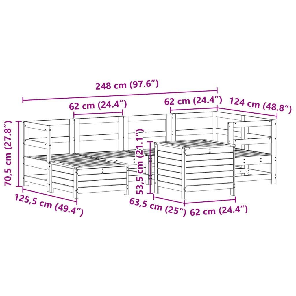 7-delige Loungeset massief grenenhout wit is nu te koop bij PeponiXL, paradijselijk wonen!