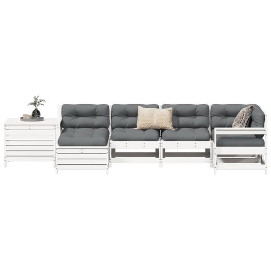 7-delige Loungeset massief grenenhout wit is nu te koop bij PeponiXL, paradijselijk wonen!