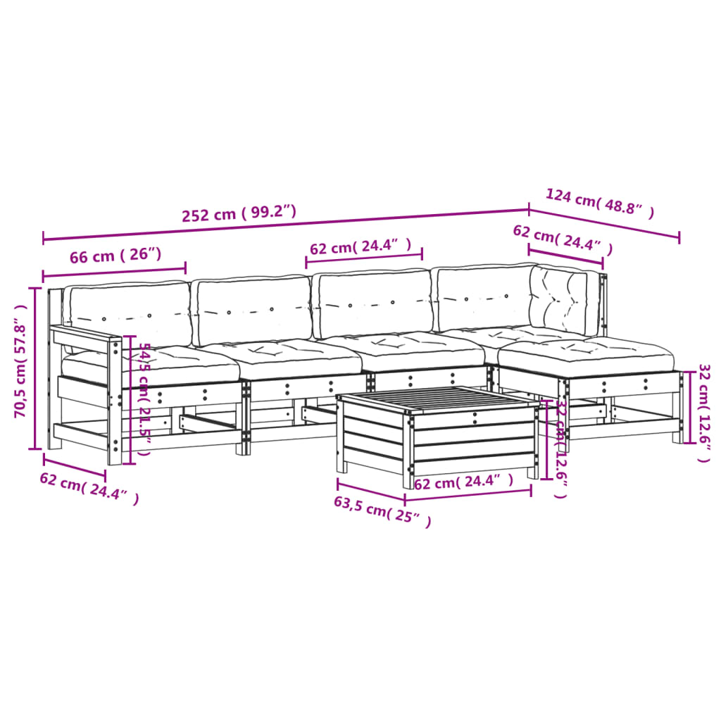 6-delige Loungeset met kussens geïmpregneerd grenenhout is nu te koop bij PeponiXL, paradijselijk wonen!