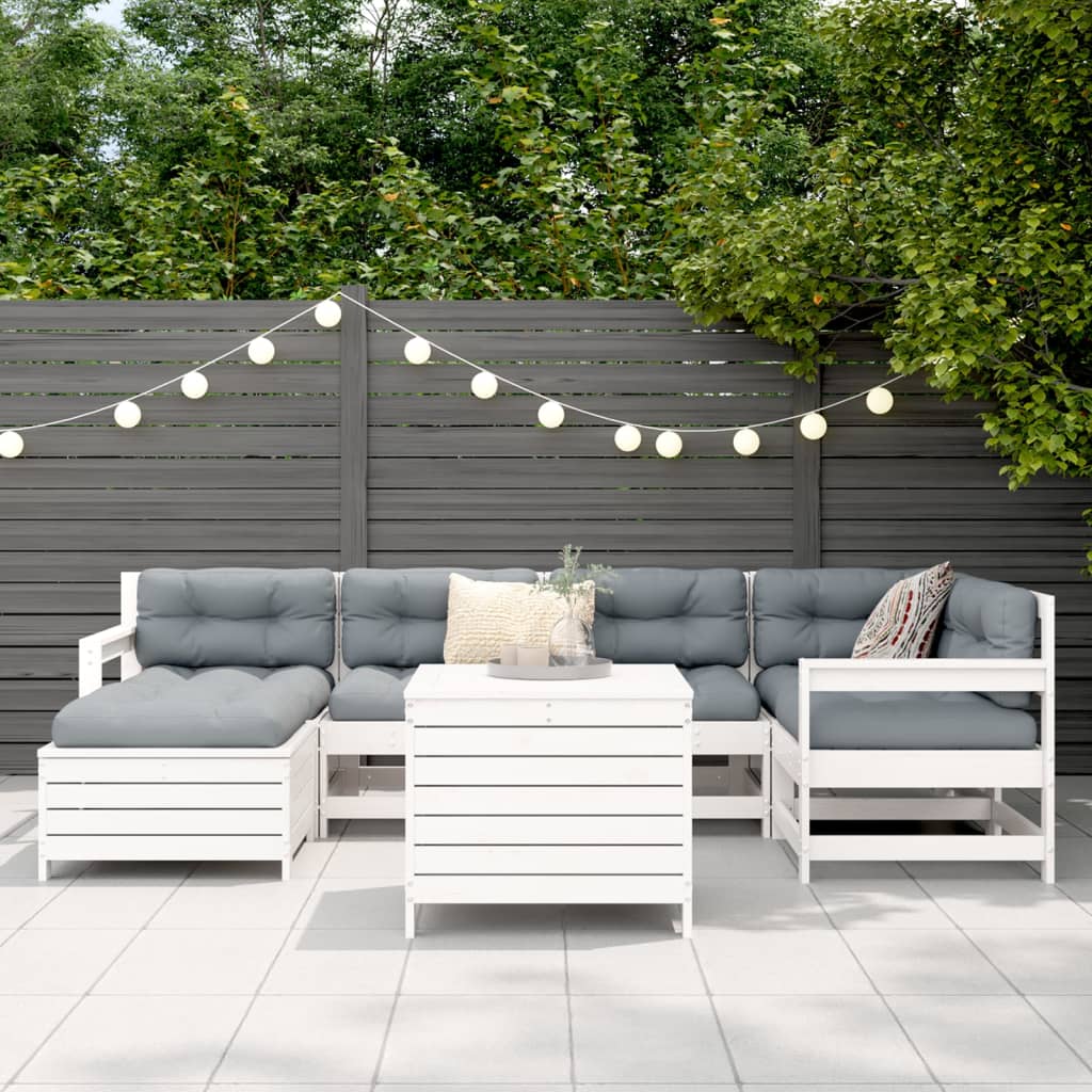 7-delige Loungeset massief grenenhout wit is nu te koop bij PeponiXL, paradijselijk wonen!