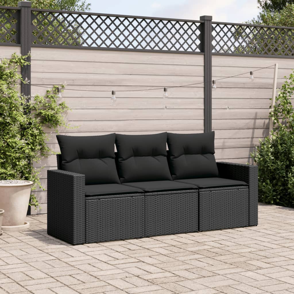 3-delige Loungeset met kussens poly rattan zwart is nu te koop bij PeponiXL, paradijselijk wonen!