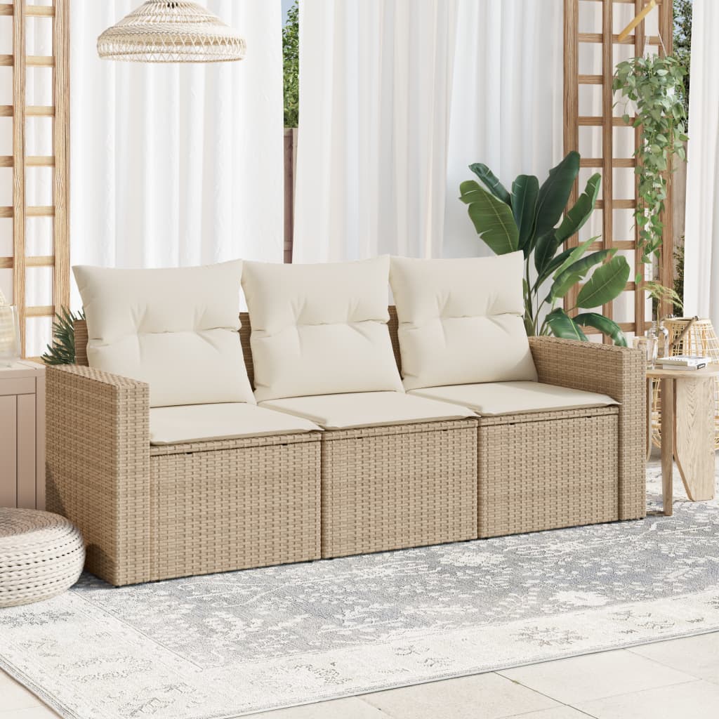 3-delige Loungeset met kussens poly rattan beige is nu te koop bij PeponiXL, paradijselijk wonen!