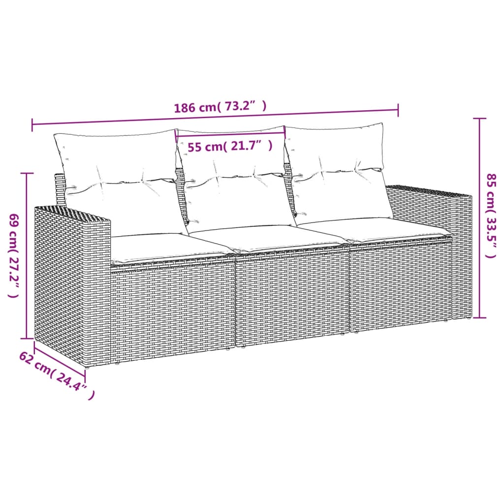 3-delige Loungeset met kussens poly rattan grijs is nu te koop bij PeponiXL, paradijselijk wonen!