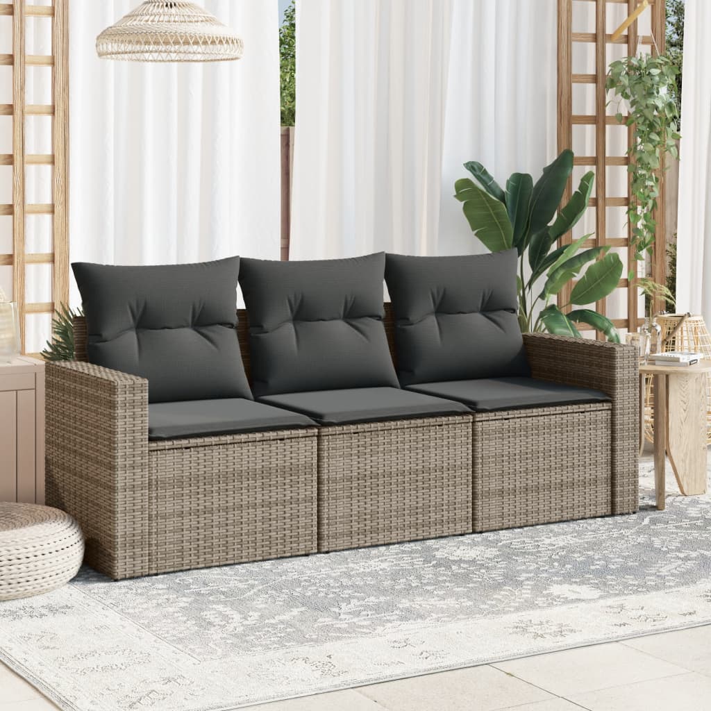 3-delige Loungeset met kussens poly rattan grijs is nu te koop bij PeponiXL, paradijselijk wonen!
