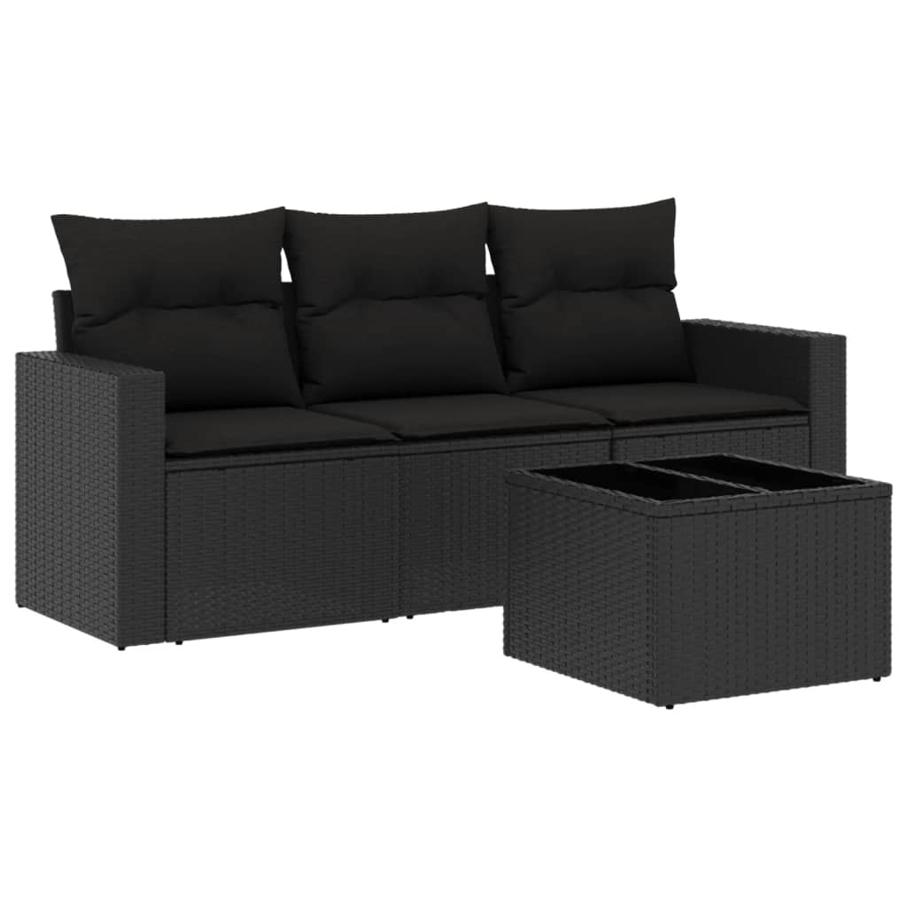 4-delige Loungeset met kussens poly rattan zwart is nu te koop bij PeponiXL, paradijselijk wonen!