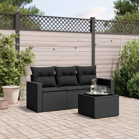 4-delige Loungeset met kussens poly rattan zwart is nu te koop bij PeponiXL, paradijselijk wonen!