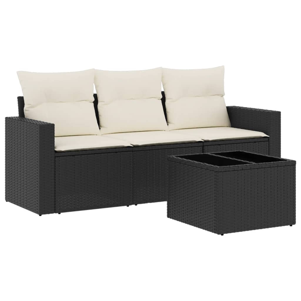 4-delige Loungeset met kussens poly rattan zwart is nu te koop bij PeponiXL, paradijselijk wonen!