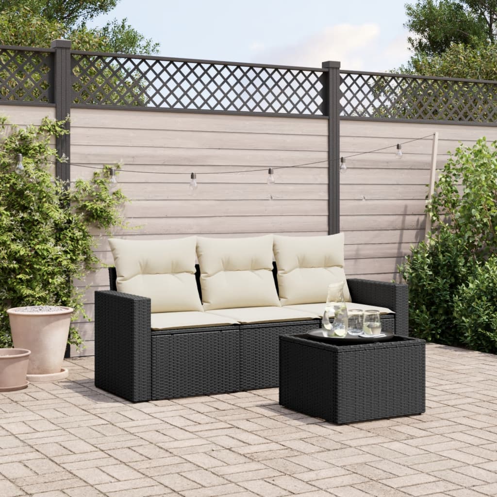 4-delige Loungeset met kussens poly rattan zwart is nu te koop bij PeponiXL, paradijselijk wonen!