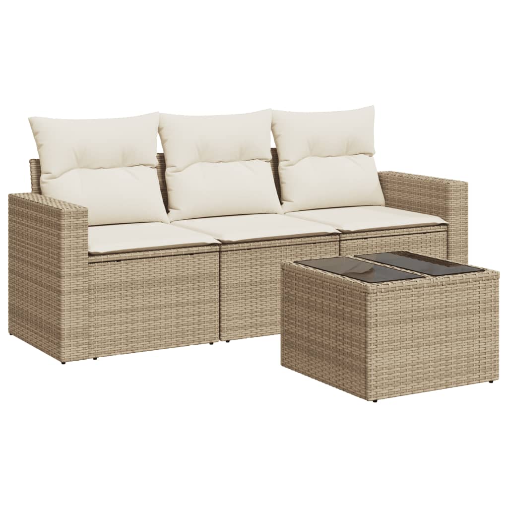 4-delige Loungeset met kussens poly rattan beige is nu te koop bij PeponiXL, paradijselijk wonen!