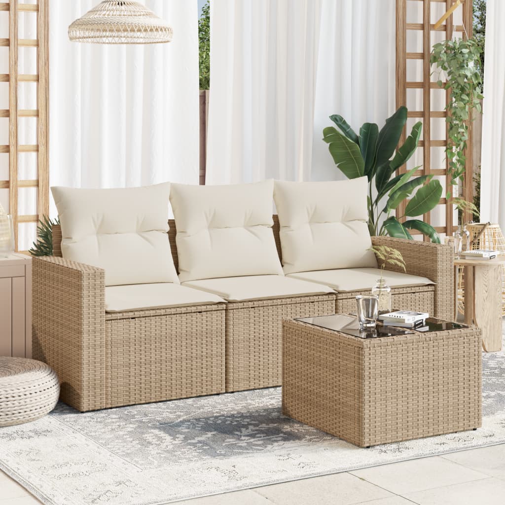 4-delige Loungeset met kussens poly rattan beige is nu te koop bij PeponiXL, paradijselijk wonen!