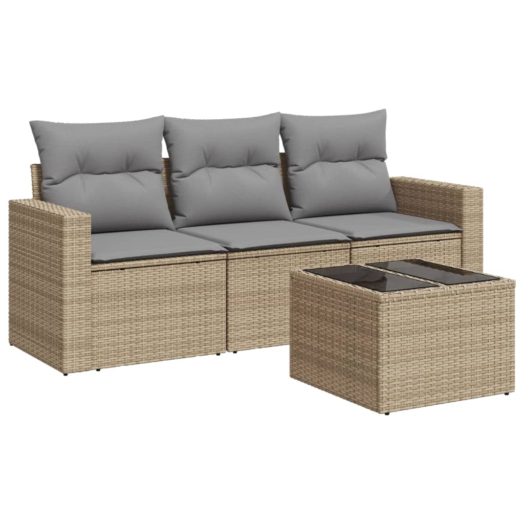 4-delige Loungeset met kussens poly rattan beige is nu te koop bij PeponiXL, paradijselijk wonen!