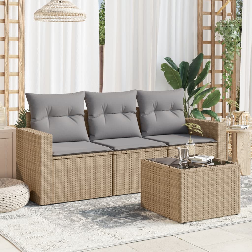 4-delige Loungeset met kussens poly rattan beige is nu te koop bij PeponiXL, paradijselijk wonen!