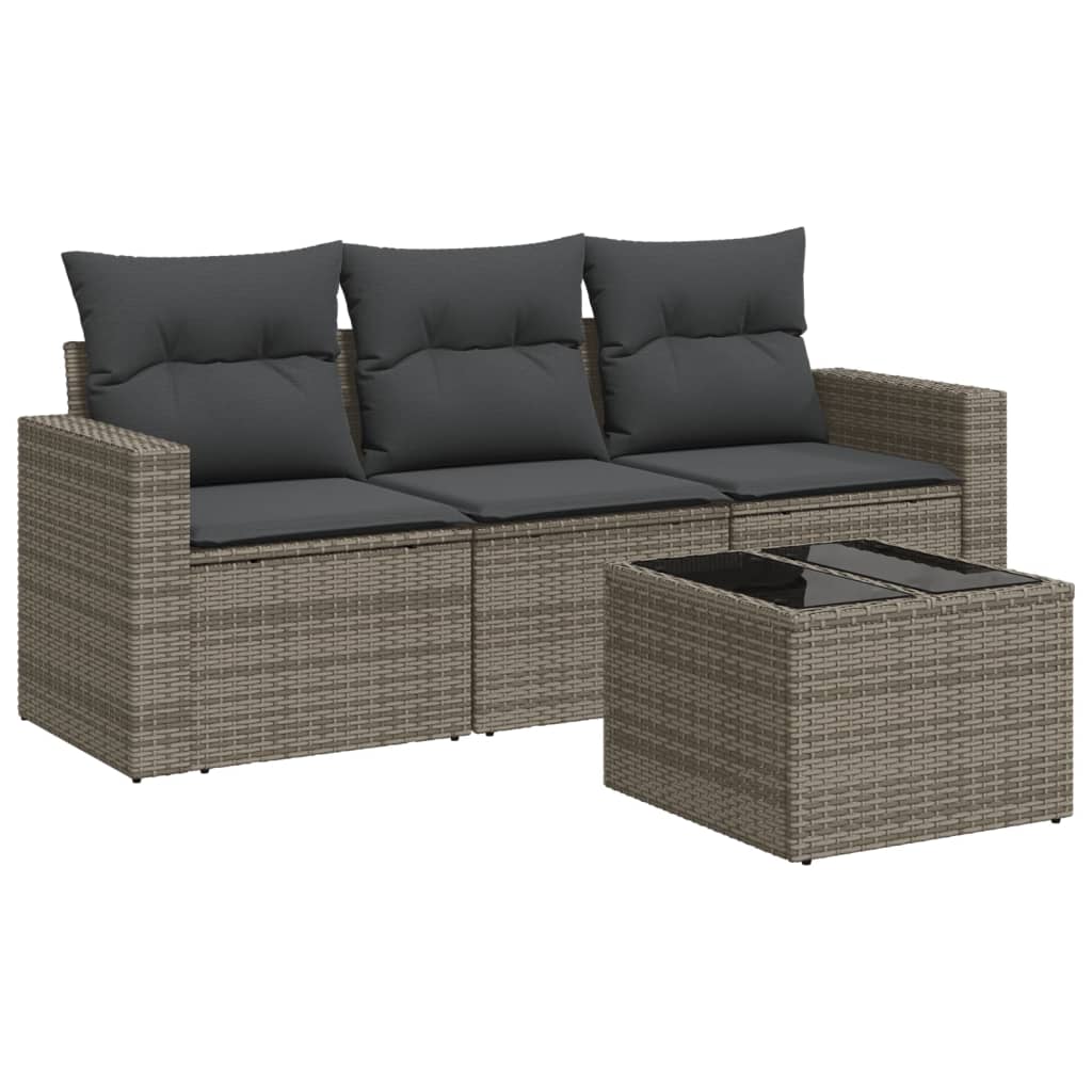 4-delige Loungeset met kussens poly rattan grijs is nu te koop bij PeponiXL, paradijselijk wonen!