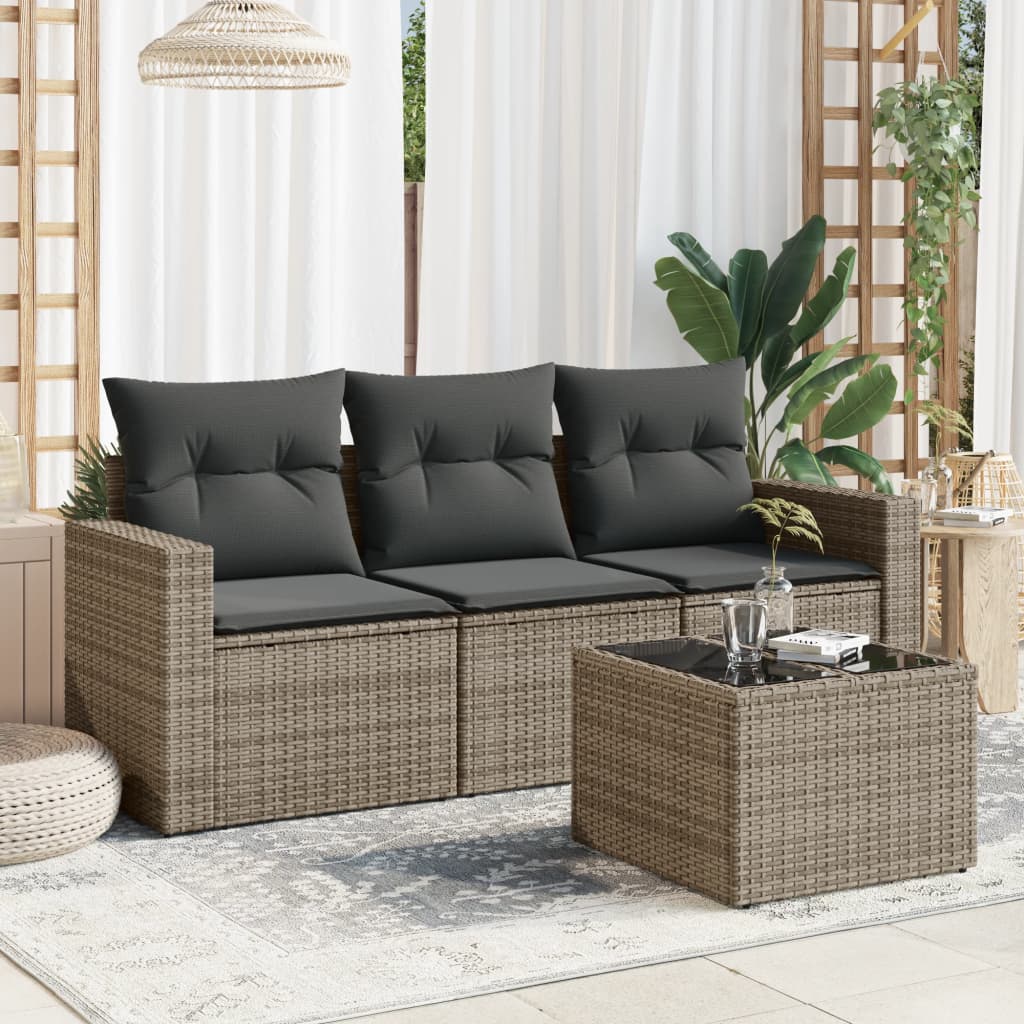 4-delige Loungeset met kussens poly rattan grijs is nu te koop bij PeponiXL, paradijselijk wonen!