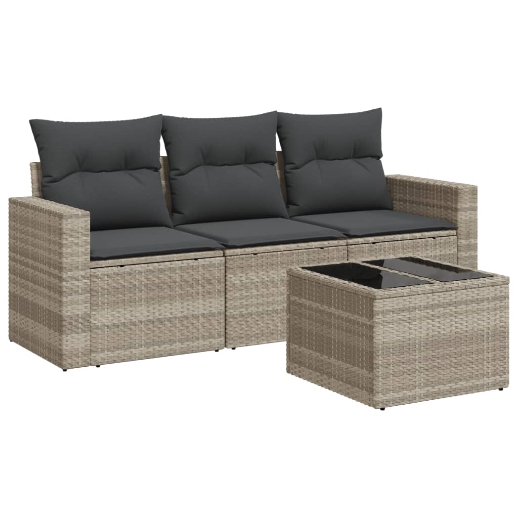 4-delige Loungeset met kussens poly rattan lichtgrijs is nu te koop bij PeponiXL, paradijselijk wonen!