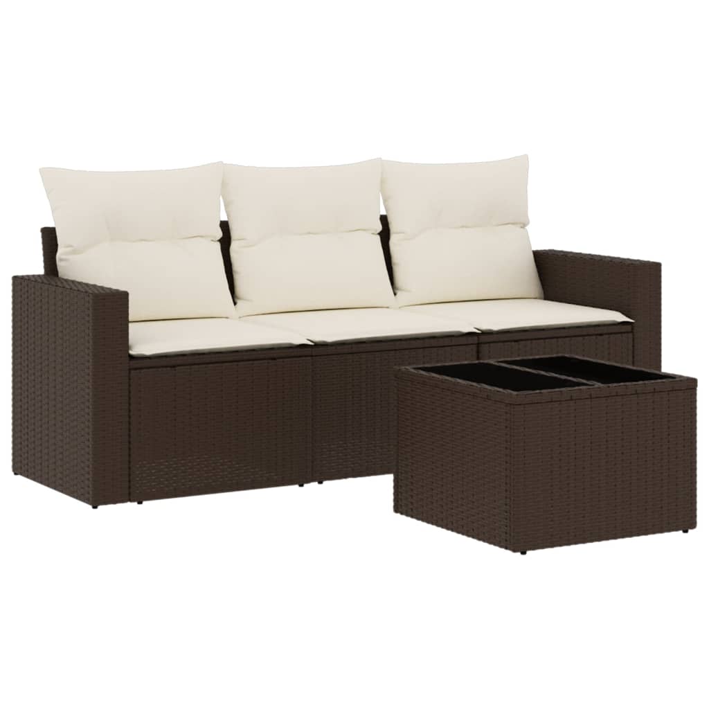 4-delige Loungeset met kussens poly rattan bruin is nu te koop bij PeponiXL, paradijselijk wonen!