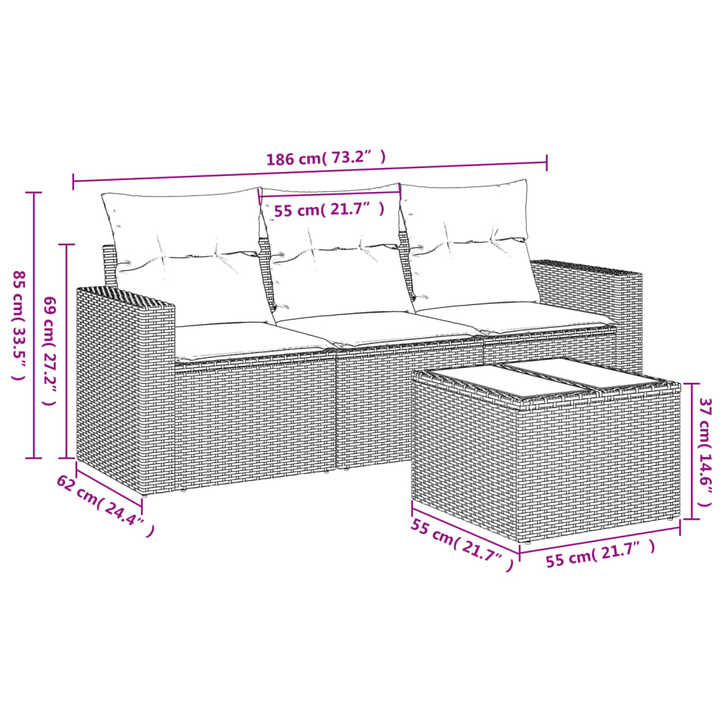4-delige Loungeset met kussens poly rattan bruin is nu te koop bij PeponiXL, paradijselijk wonen!