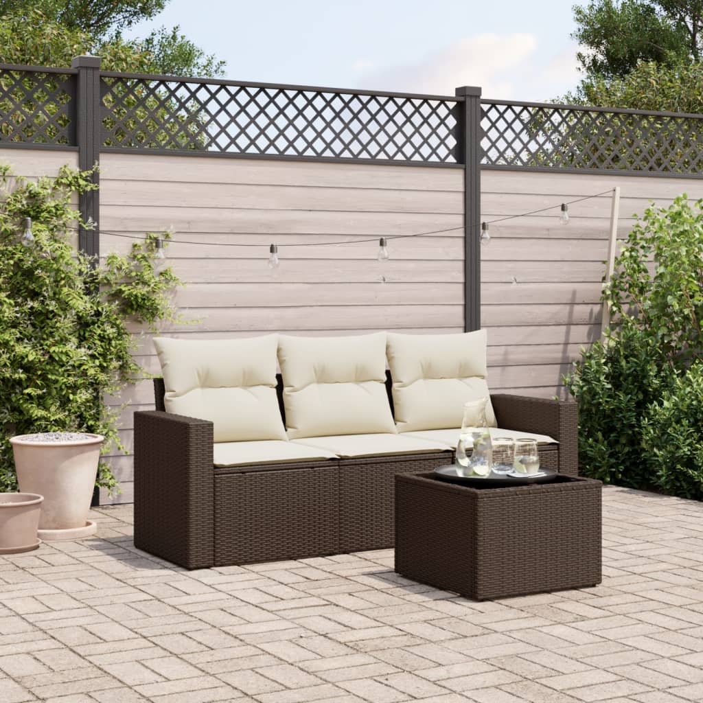 4-delige Loungeset met kussens poly rattan bruin is nu te koop bij PeponiXL, paradijselijk wonen!