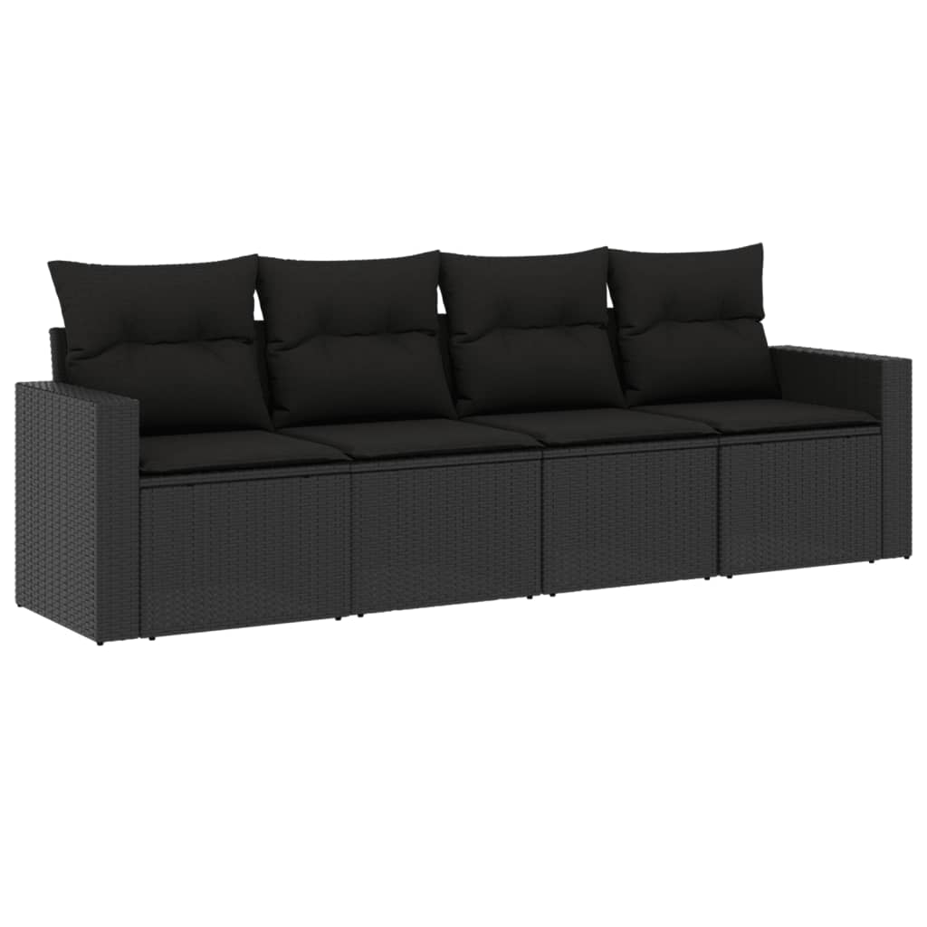 4-delige Loungeset met kussens poly rattan zwart is nu te koop bij PeponiXL, paradijselijk wonen!