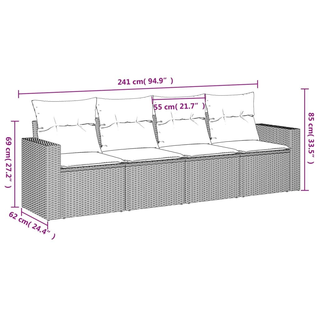 4-delige Loungeset met kussens poly rattan zwart is nu te koop bij PeponiXL, paradijselijk wonen!