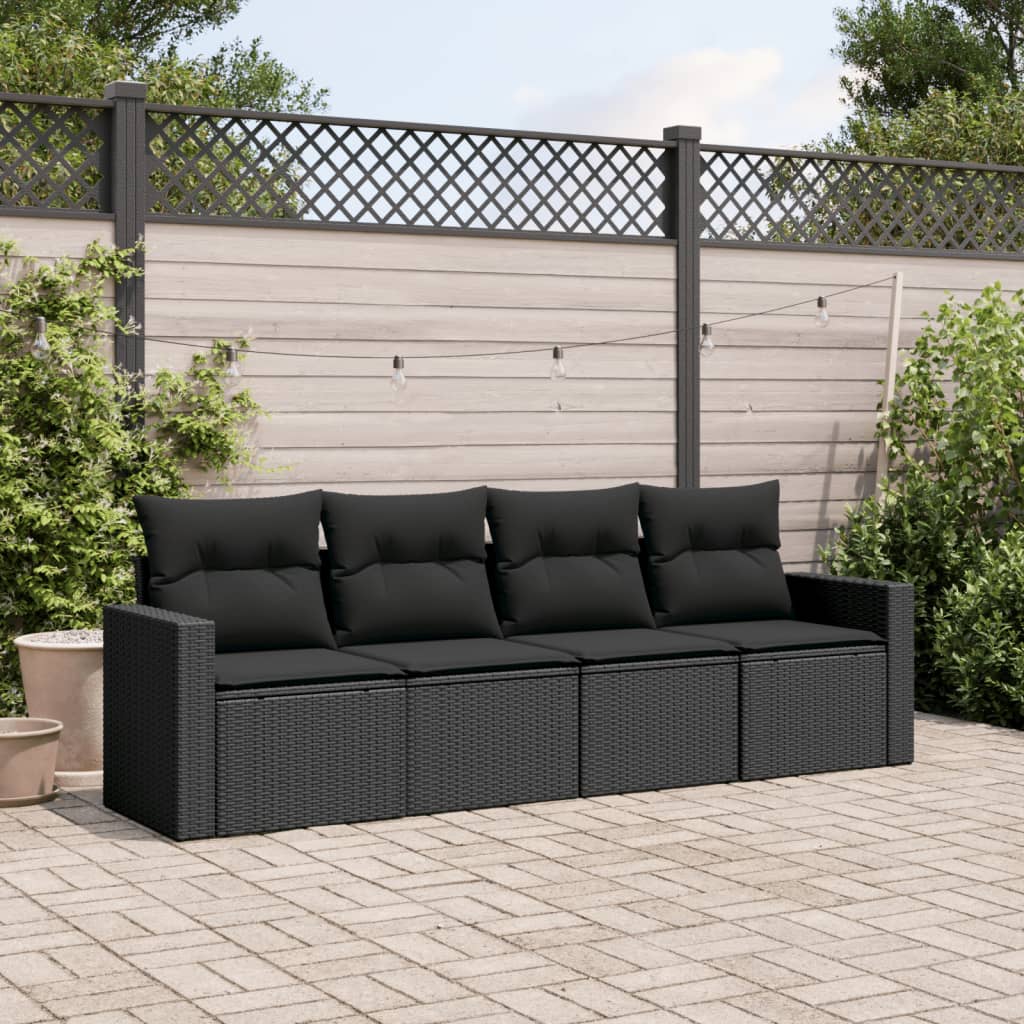 4-delige Loungeset met kussens poly rattan zwart is nu te koop bij PeponiXL, paradijselijk wonen!