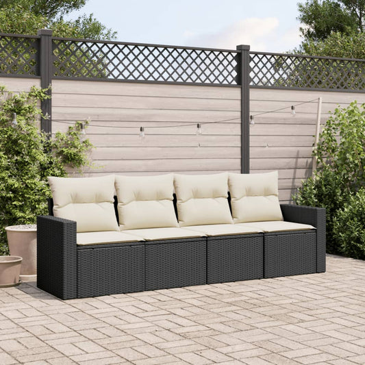 4-delige Loungeset met kussens poly rattan zwart is nu te koop bij PeponiXL, paradijselijk wonen!