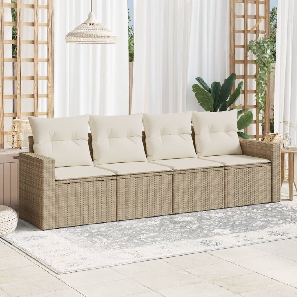 4-delige Loungeset met kussens poly rattan beige is nu te koop bij PeponiXL, paradijselijk wonen!