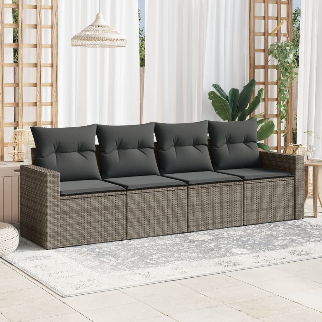 4-delige Loungeset met kussens poly rattan grijs is nu te koop bij PeponiXL, paradijselijk wonen!