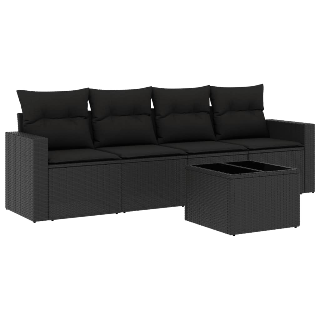 5-delige Loungeset met kussens poly rattan zwart is nu te koop bij PeponiXL, paradijselijk wonen!