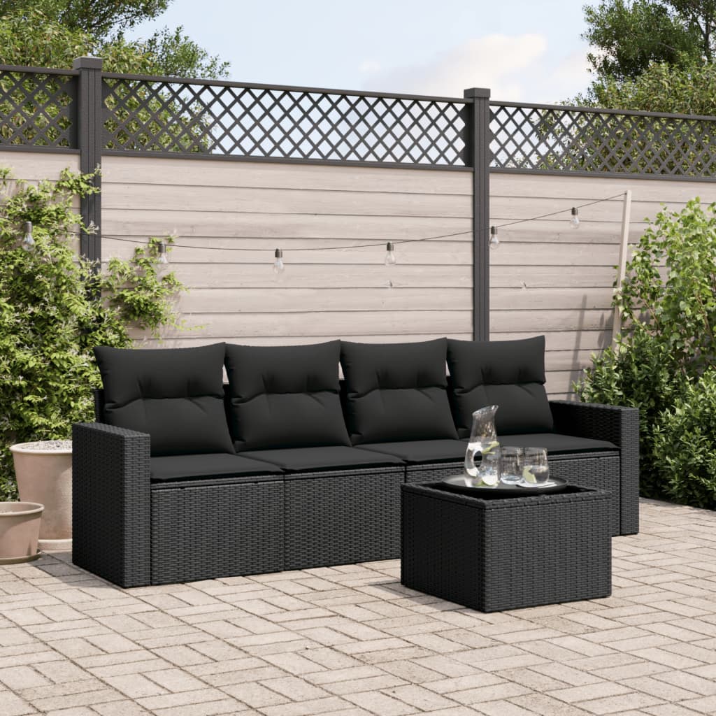 5-delige Loungeset met kussens poly rattan zwart is nu te koop bij PeponiXL, paradijselijk wonen!