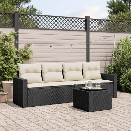 5-delige Loungeset met kussens poly rattan zwart is nu te koop bij PeponiXL, paradijselijk wonen!