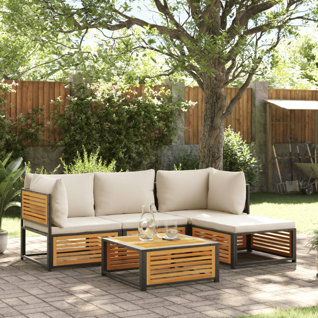 5-delige Loungeset met kussens massief acaciahout is nu te koop bij PeponiXL, paradijselijk wonen!
