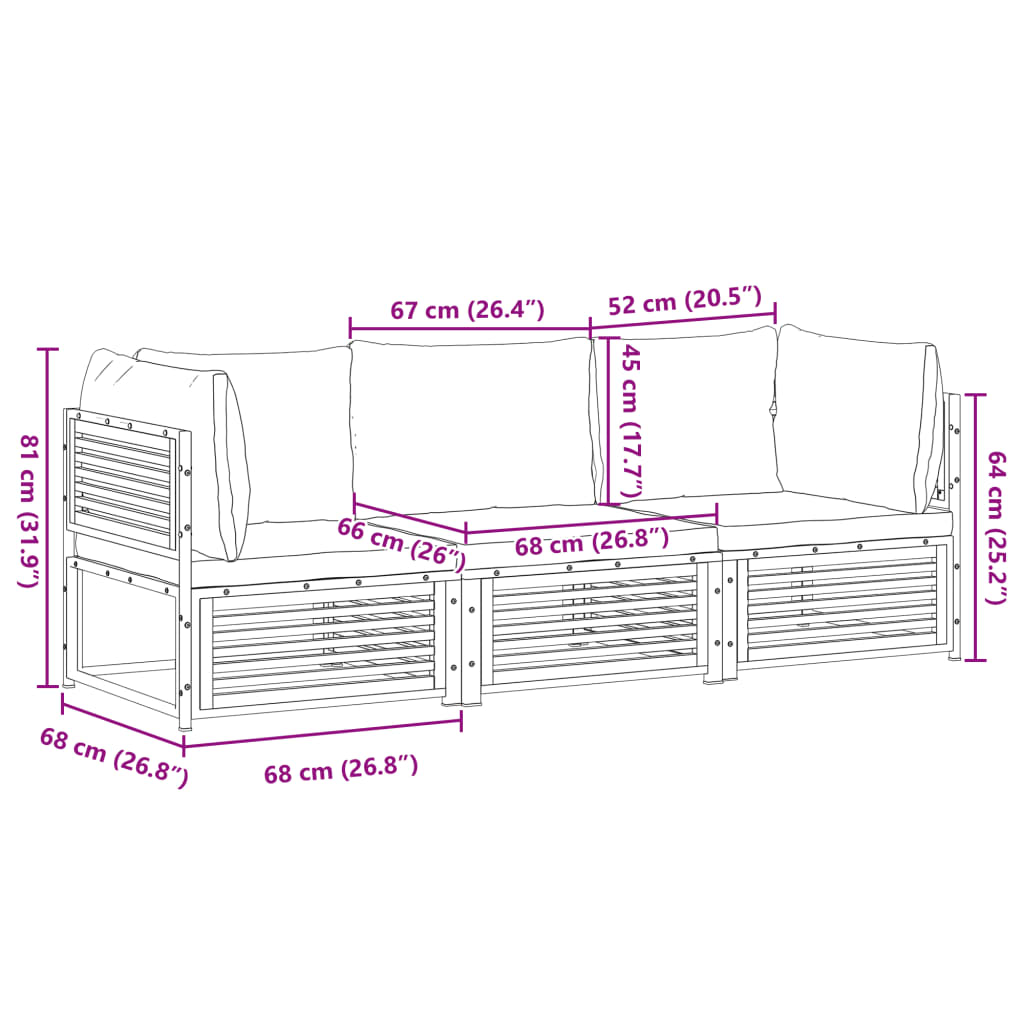 3-delige Loungeset met kussens massief acaciahout is nu te koop bij PeponiXL, paradijselijk wonen!