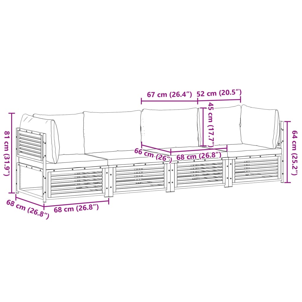 4-delige Loungeset met kussens massief acaciahout is nu te koop bij PeponiXL, paradijselijk wonen!