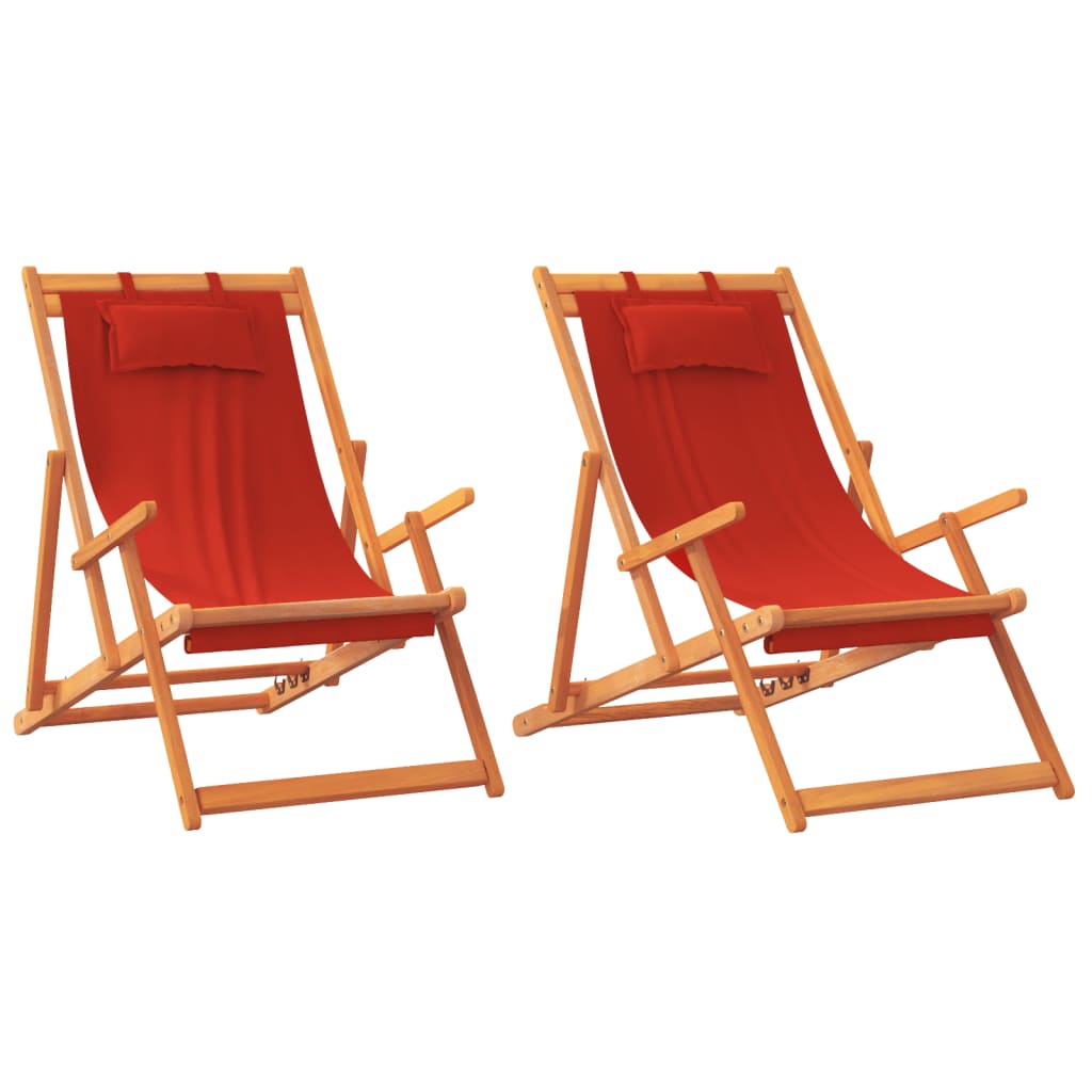 Strandstoelen 2 st inklapbaar stof rood is nu te koop bij PeponiXL, paradijselijk wonen!