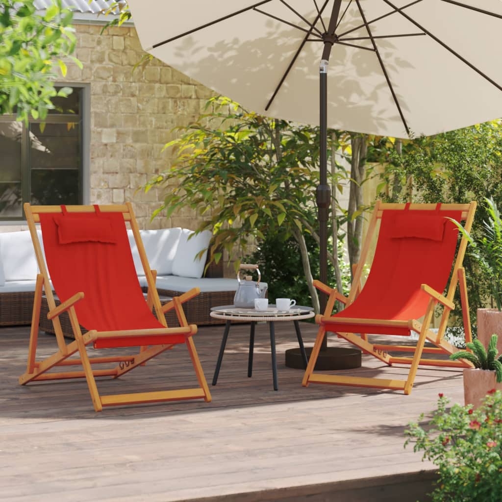 Strandstoelen 2 st inklapbaar stof rood is nu te koop bij PeponiXL, paradijselijk wonen!