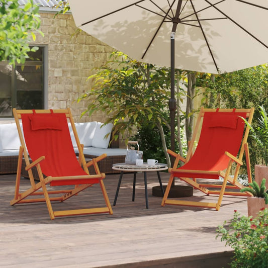 Strandstoelen 2 st inklapbaar stof rood is nu te koop bij PeponiXL, paradijselijk wonen!