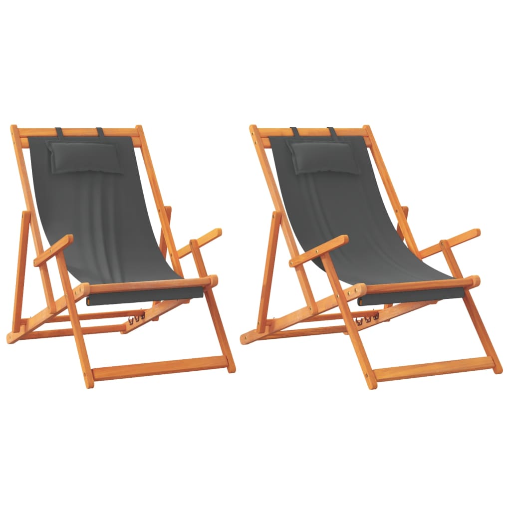 Strandstoelen 2 st inklapbaar stof grijs is nu te koop bij PeponiXL, paradijselijk wonen!