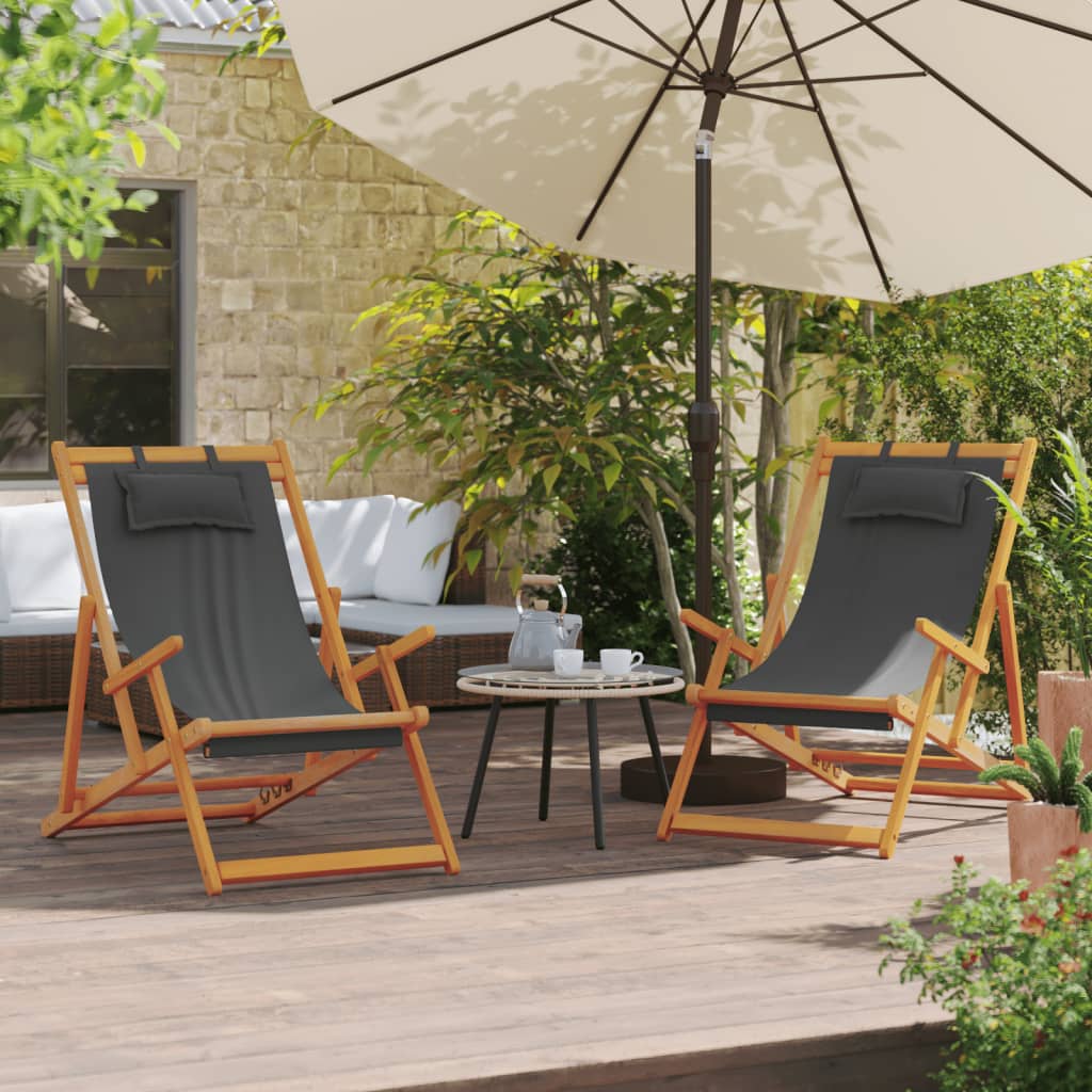 Strandstoelen 2 st inklapbaar stof grijs is nu te koop bij PeponiXL, paradijselijk wonen!