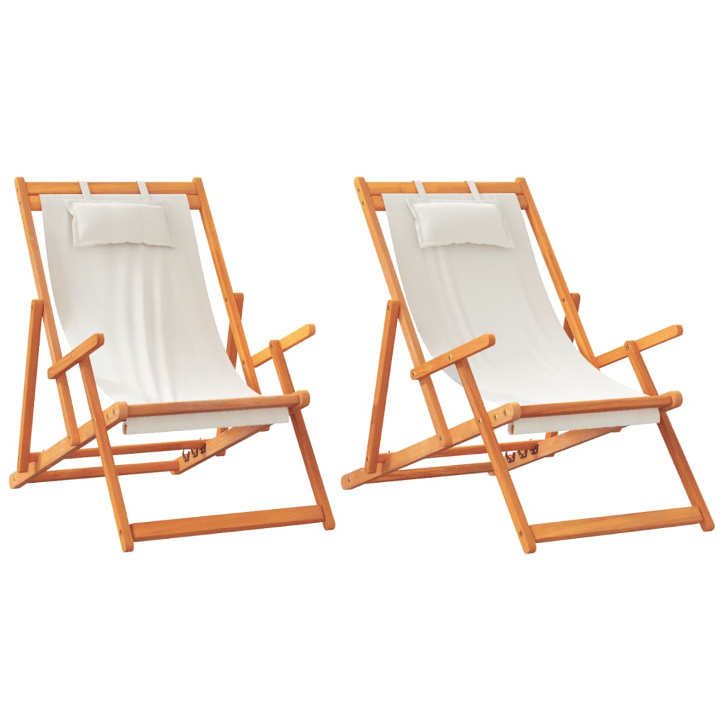 Strandstoelen 2 st inklapbaar stof crèmekleurig is nu te koop bij PeponiXL, paradijselijk wonen!