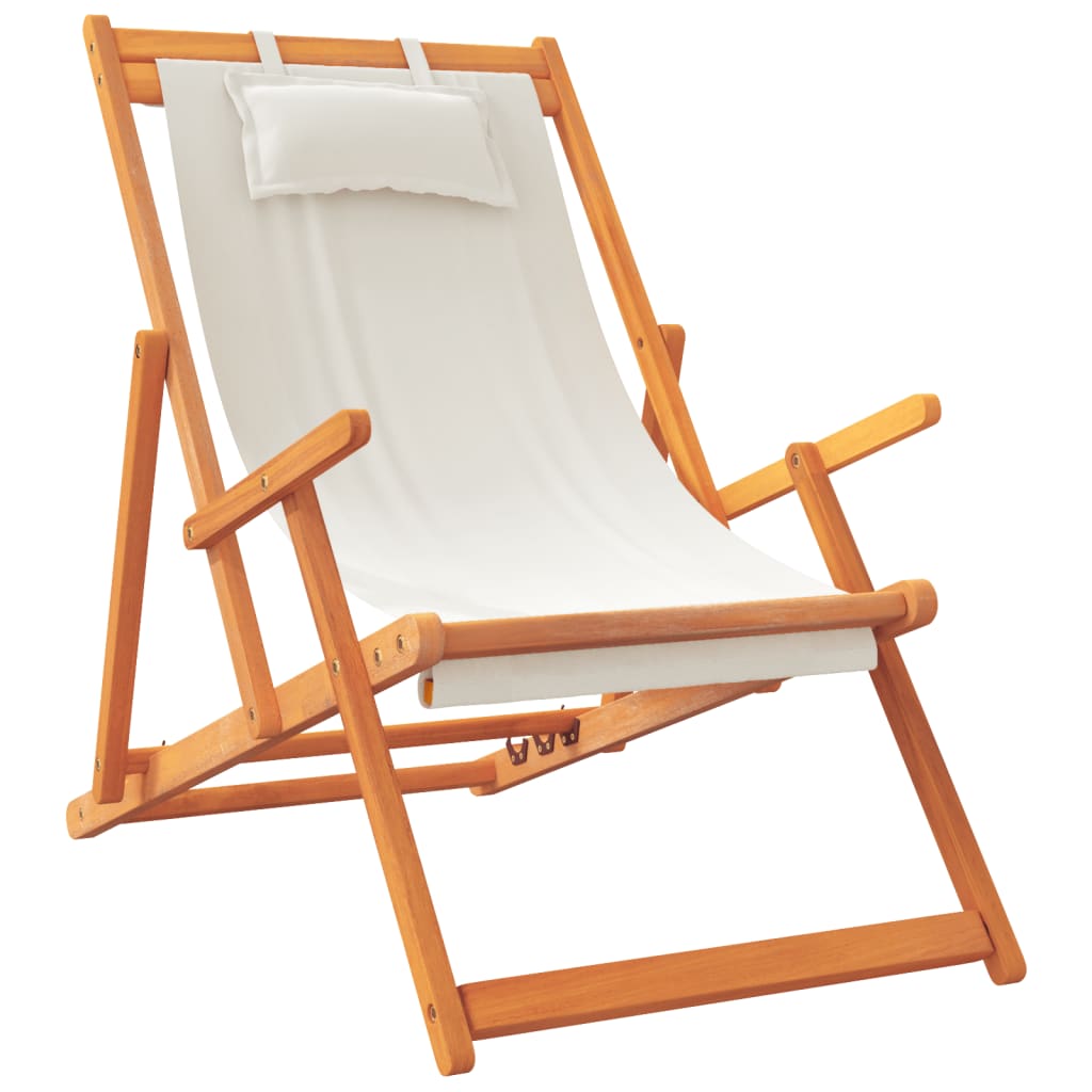 Strandstoelen 2 st inklapbaar stof crèmekleurig is nu te koop bij PeponiXL, paradijselijk wonen!