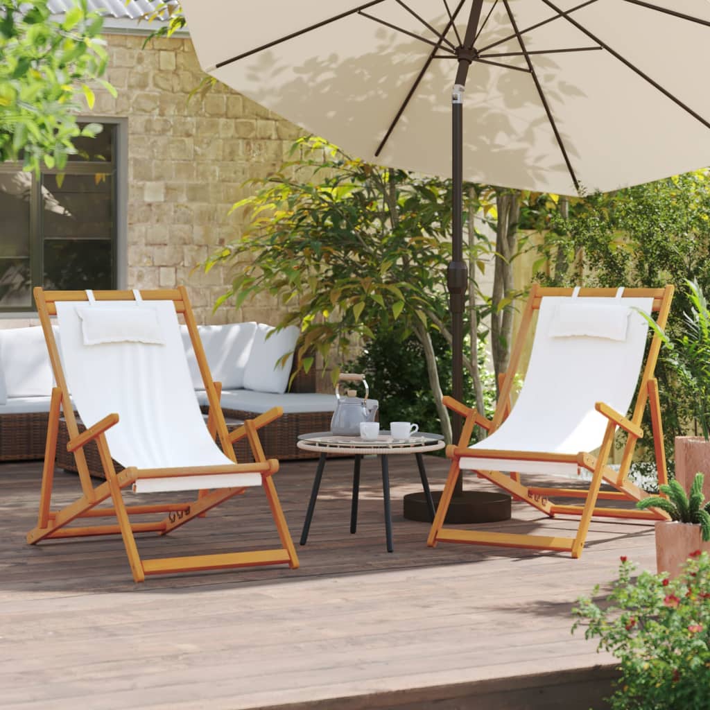 Strandstoelen 2 st inklapbaar stof crèmekleurig is nu te koop bij PeponiXL, paradijselijk wonen!