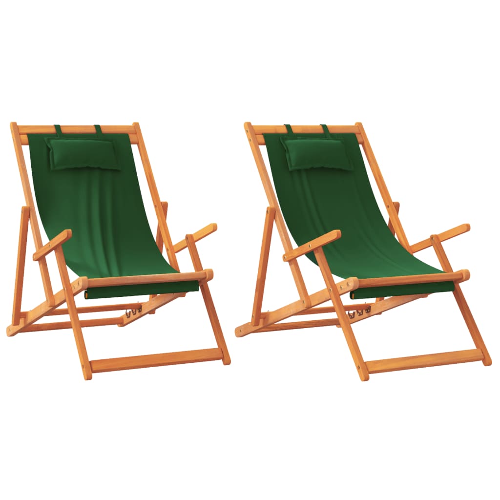 Strandstoelen 2 st inklapbaar stof groen is nu te koop bij PeponiXL, paradijselijk wonen!