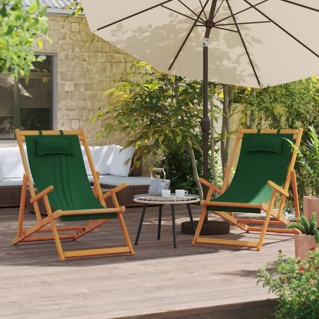 Strandstoelen 2 st inklapbaar stof groen is nu te koop bij PeponiXL, paradijselijk wonen!