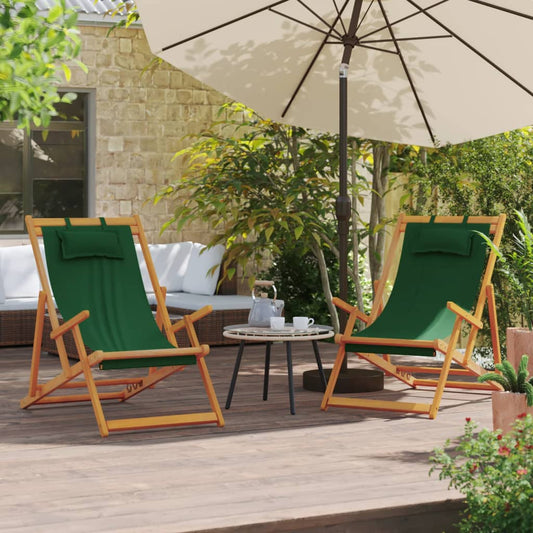 Strandstoelen 2 st inklapbaar stof groen is nu te koop bij PeponiXL, paradijselijk wonen!