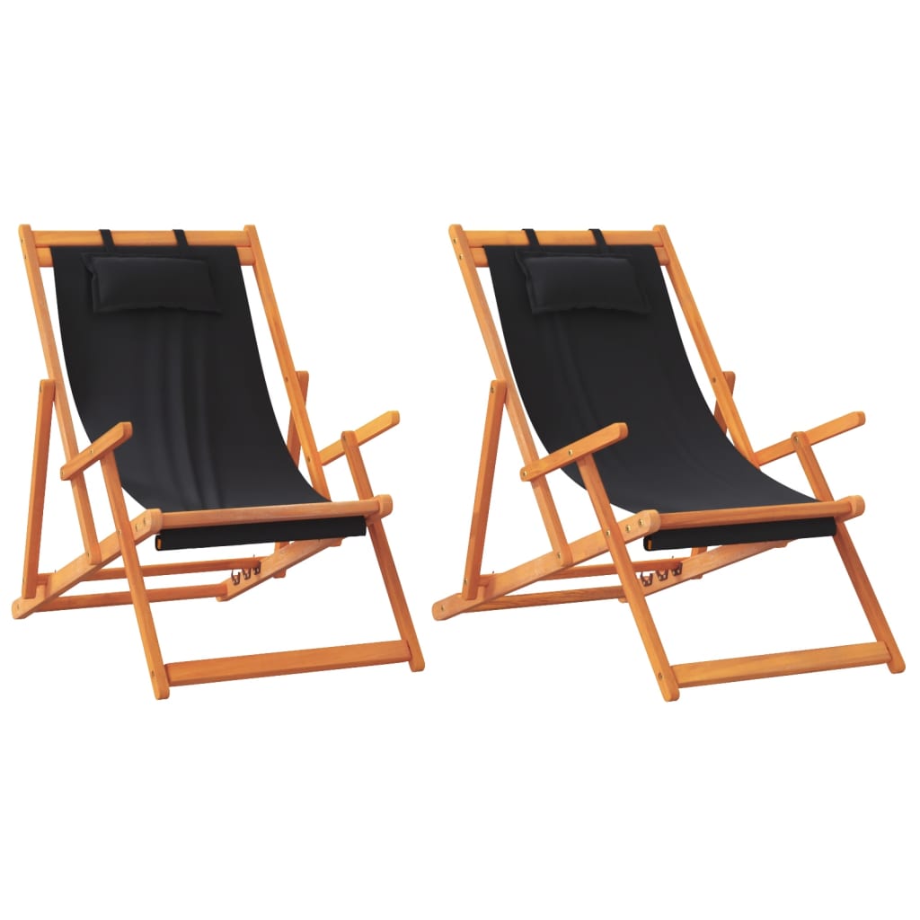 Strandstoelen 2 st inklapbaar stof zwart is nu te koop bij PeponiXL, paradijselijk wonen!