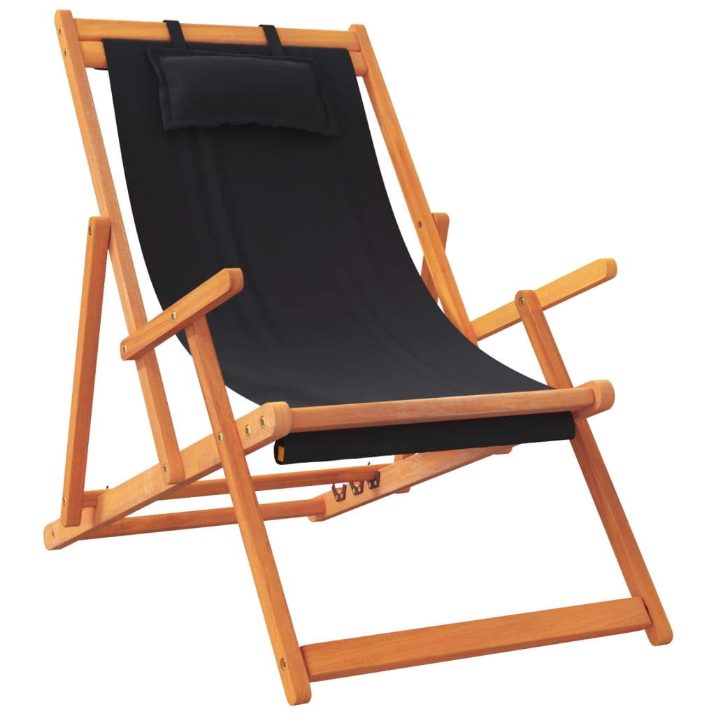 Strandstoelen 2 st inklapbaar stof zwart is nu te koop bij PeponiXL, paradijselijk wonen!
