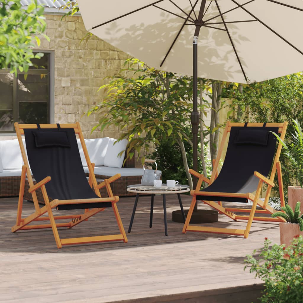 Strandstoelen 2 st inklapbaar stof zwart is nu te koop bij PeponiXL, paradijselijk wonen!