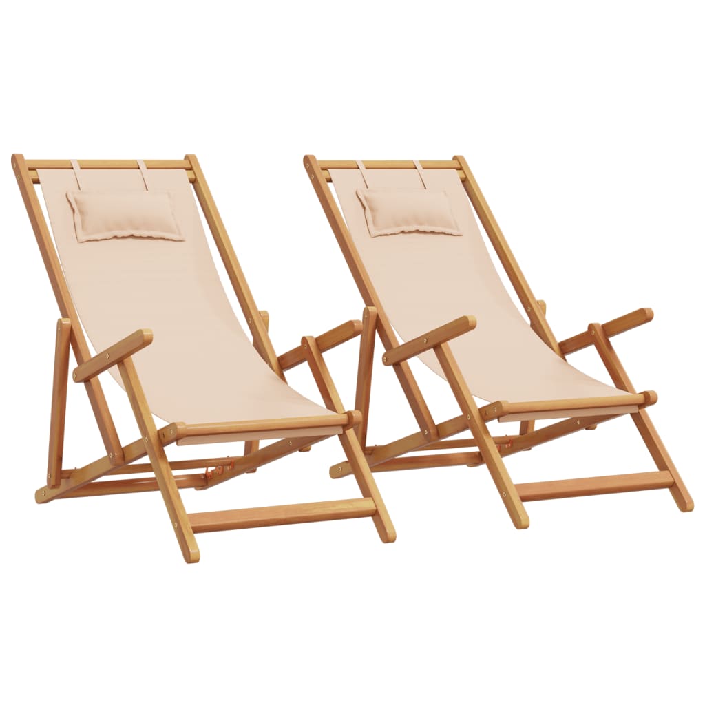 Strandstroelen 2 st inklapbaar stof en massief hout beige is nu te koop bij PeponiXL, paradijselijk wonen!