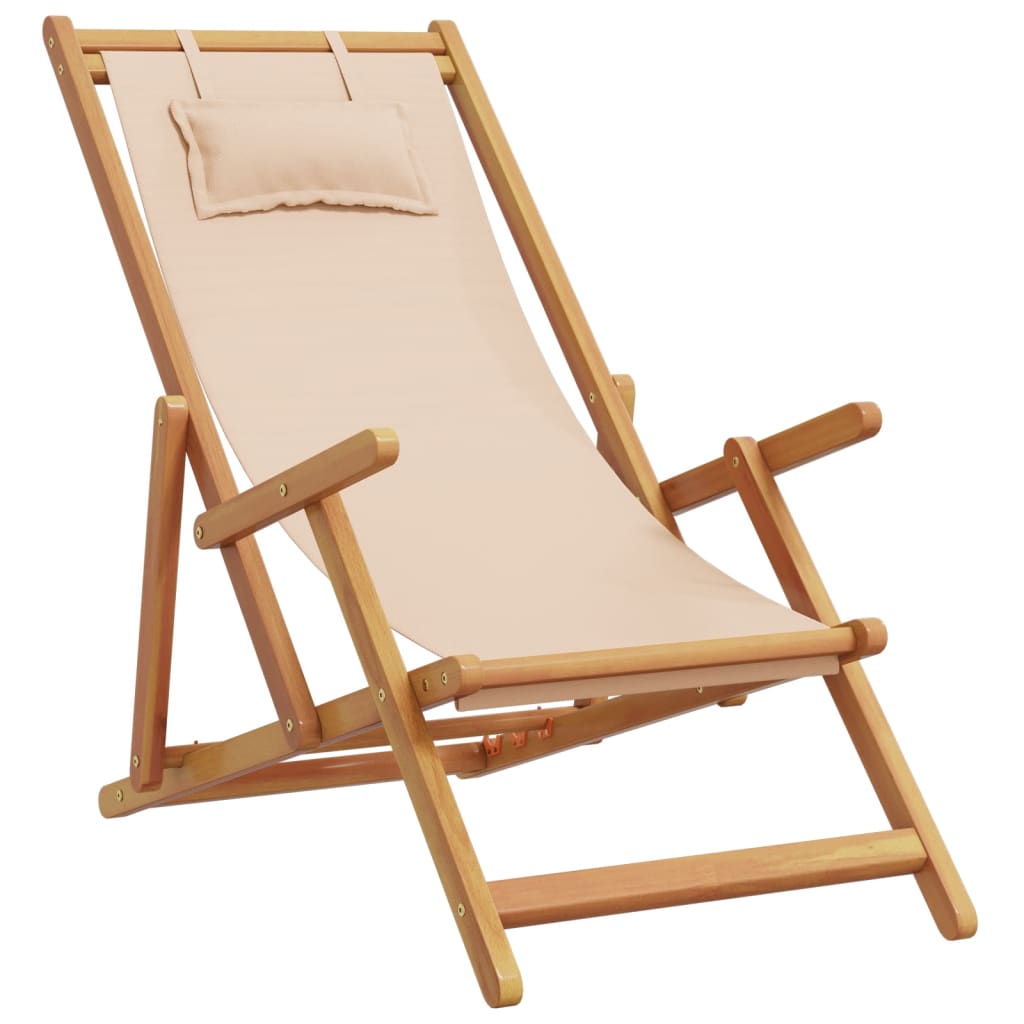 Strandstroelen 2 st inklapbaar stof en massief hout beige is nu te koop bij PeponiXL, paradijselijk wonen!